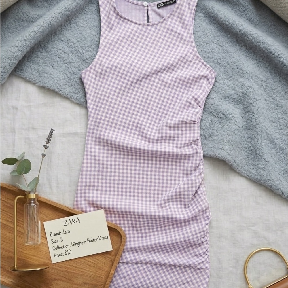 Zara Lilac Gingham Mini Dress